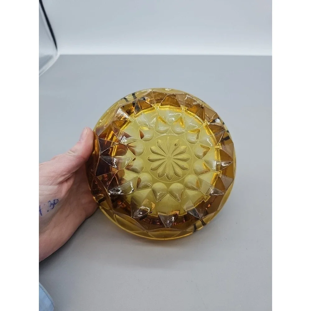 Vintage Amber Glass Cigar Cigarette Ashtray Ash Tray Round 6
